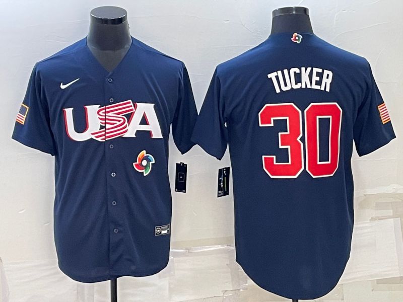 Men 2023 World Cub USA 30 Tucker Blue Nike MLB Jersey6